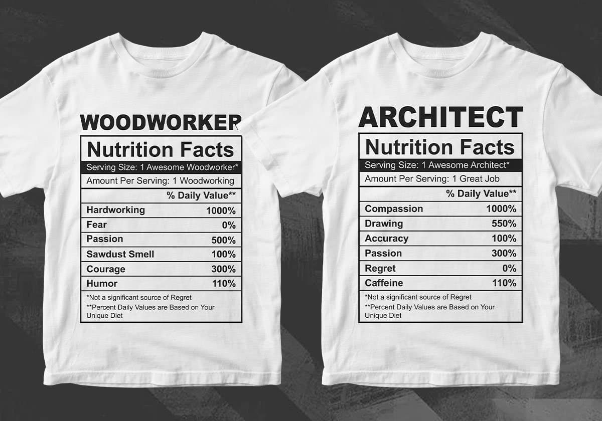 50 Professions Funny Nutrition Facts Editable Vector T-shirt