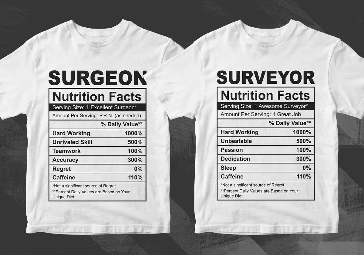 50 Professions Funny Nutrition Facts Editable Vector T-shirt