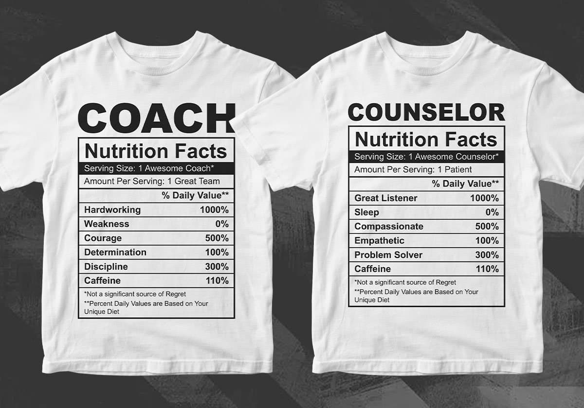 50 Professions Funny Nutrition Facts Editable Vector T-shirt