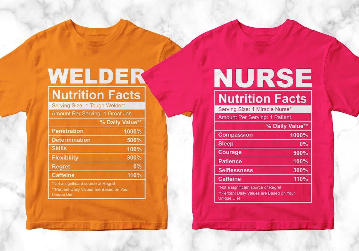 50 Professions Funny Nutrition Facts Editable Vector T-shirt