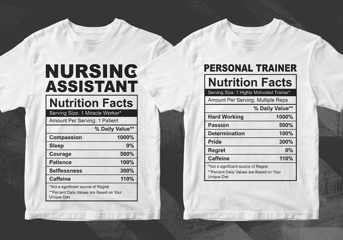 50 Professions Funny Nutrition Facts Editable Vector T-shirt