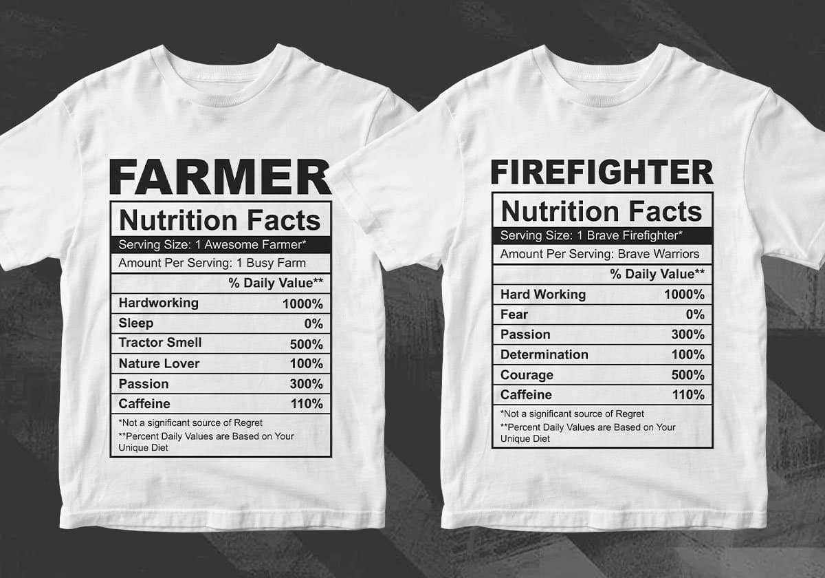 50 Professions Funny Nutrition Facts Editable Vector T-shirt