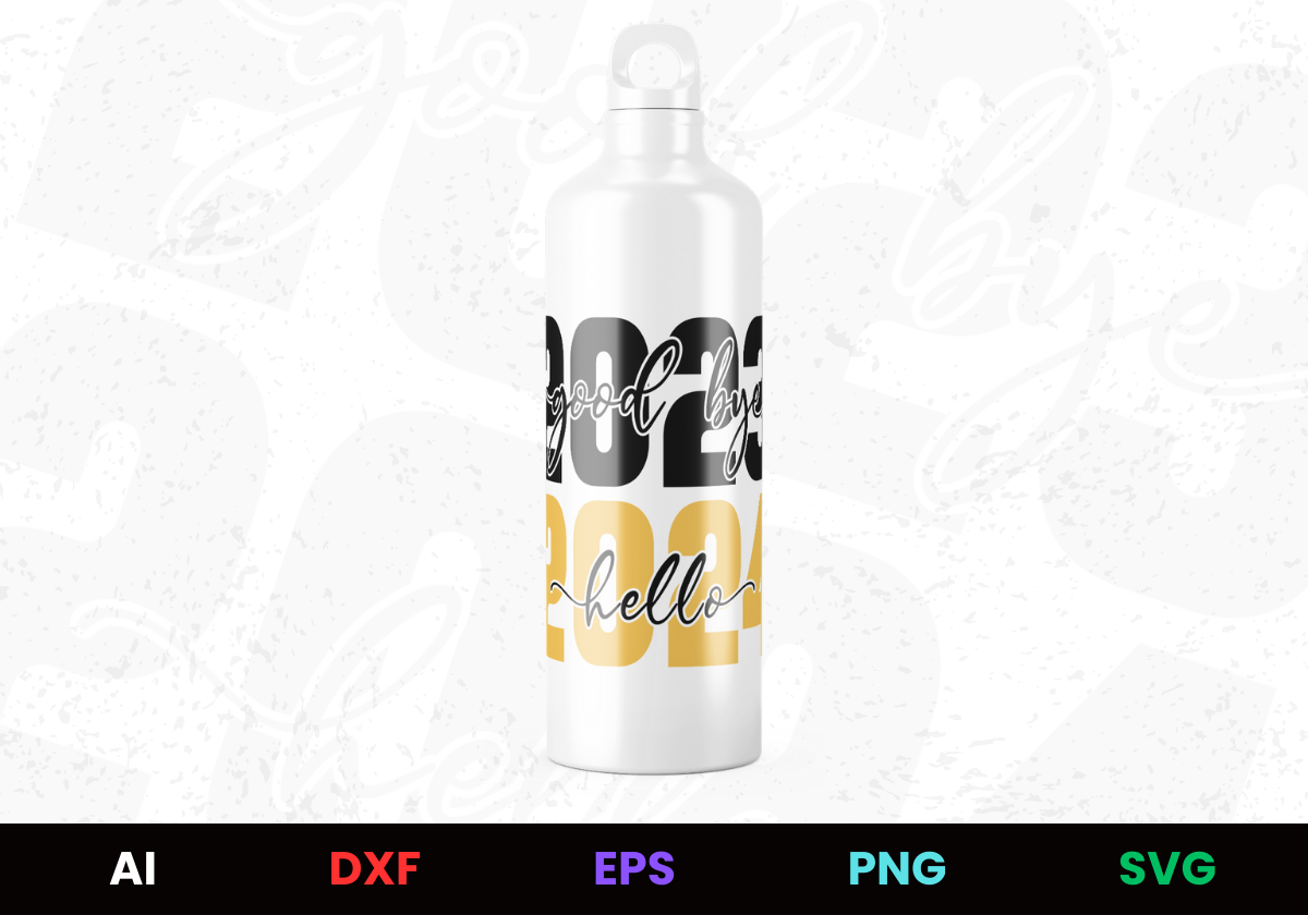 Good Bye 2023 Hello 2024 Editable Bottle Design in Ai Svg Eps Files