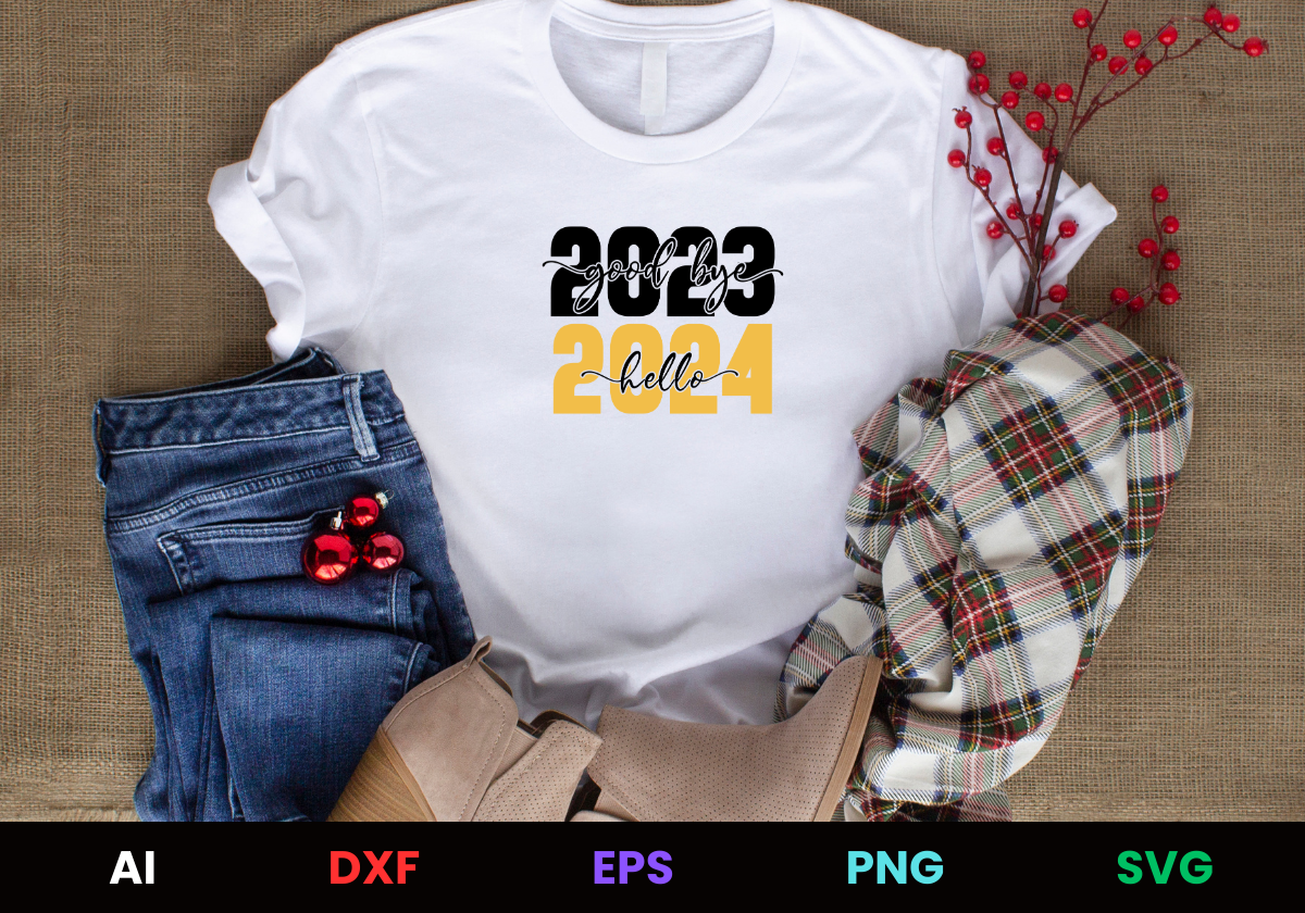 Good Bye 2023 Hello 2024 Editable T-Shirt Design in Ai Svg Eps Files