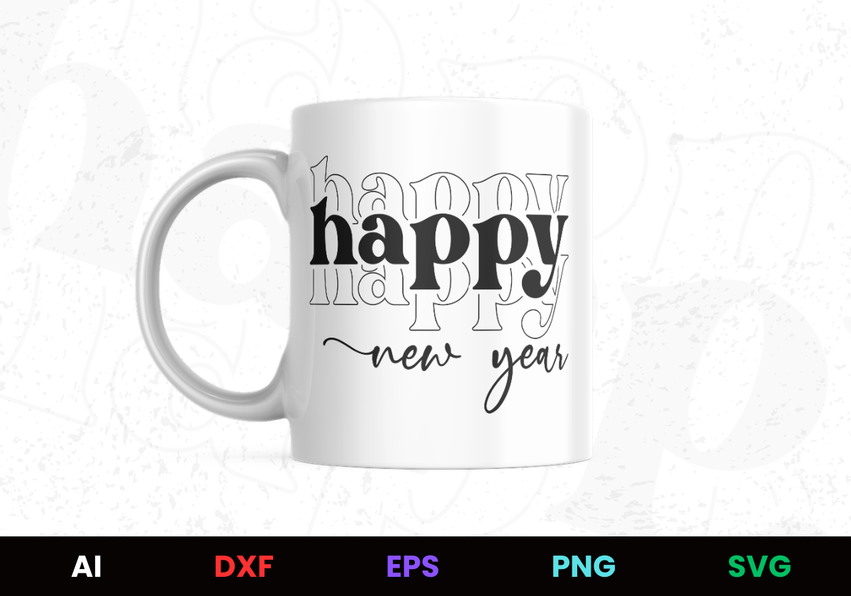 Happy New Year Celebration Editable Mug Design in Ai Svg Eps Files
