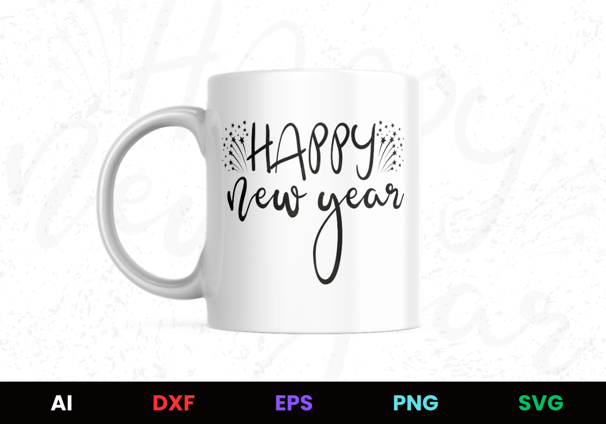 Happy New Year 3 Editable Mug Design in Ai Svg Eps Files