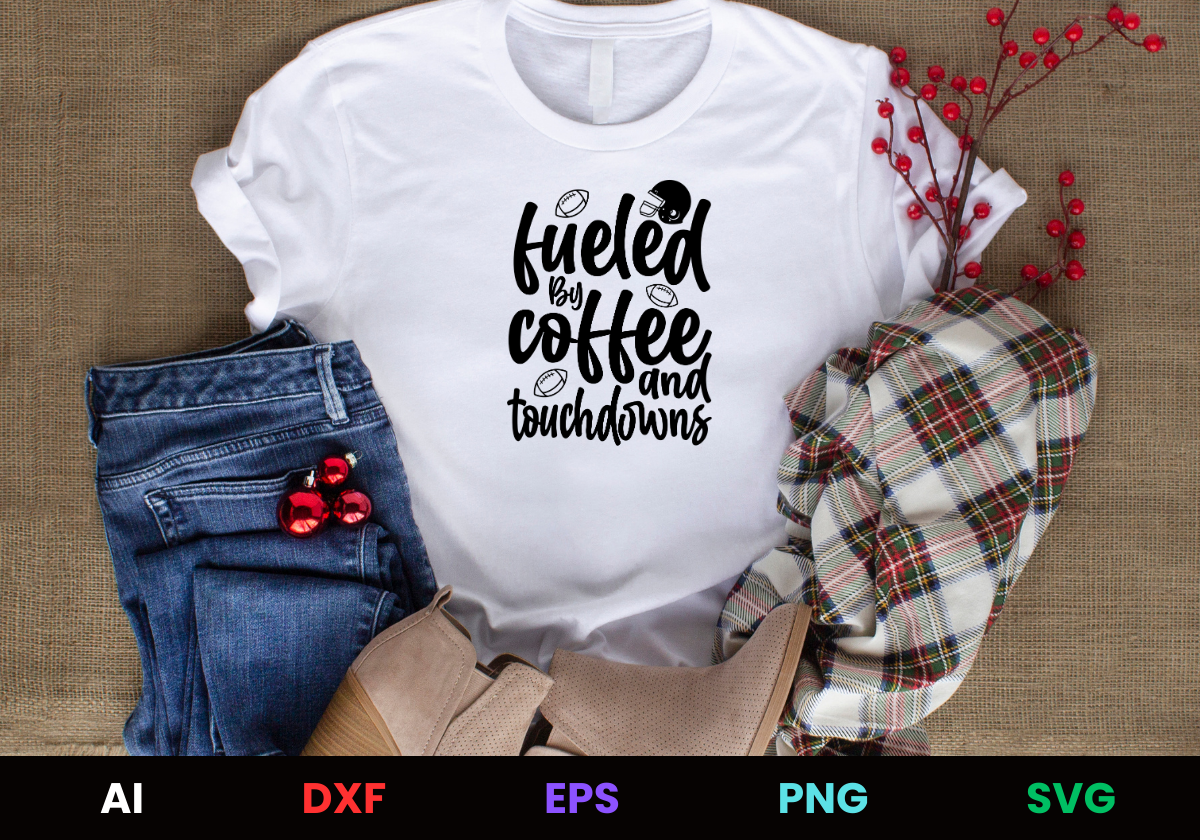 Fueled by Coffee and Touchdowns Editable T-Shirt Design in Ai Svg Eps Files