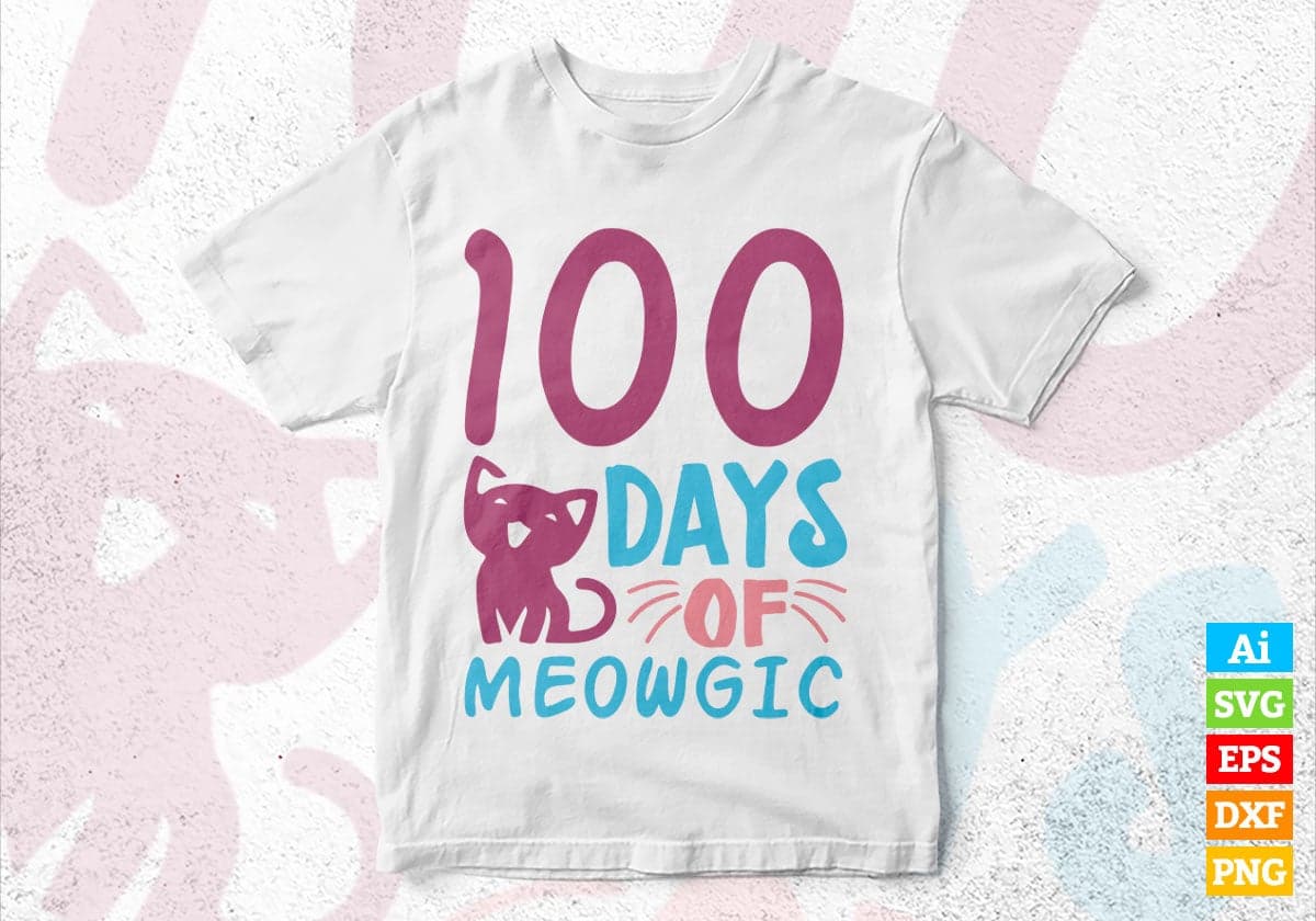 100 Days Of Meowgic School Editable Vector T-shirt Design in Ai Svg Files