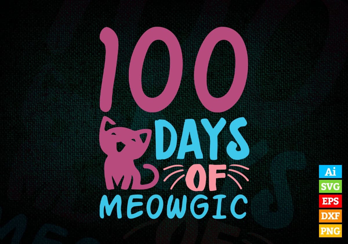 100 Days Of Meowgic School Editable Vector T-shirt Design in Ai Svg Files