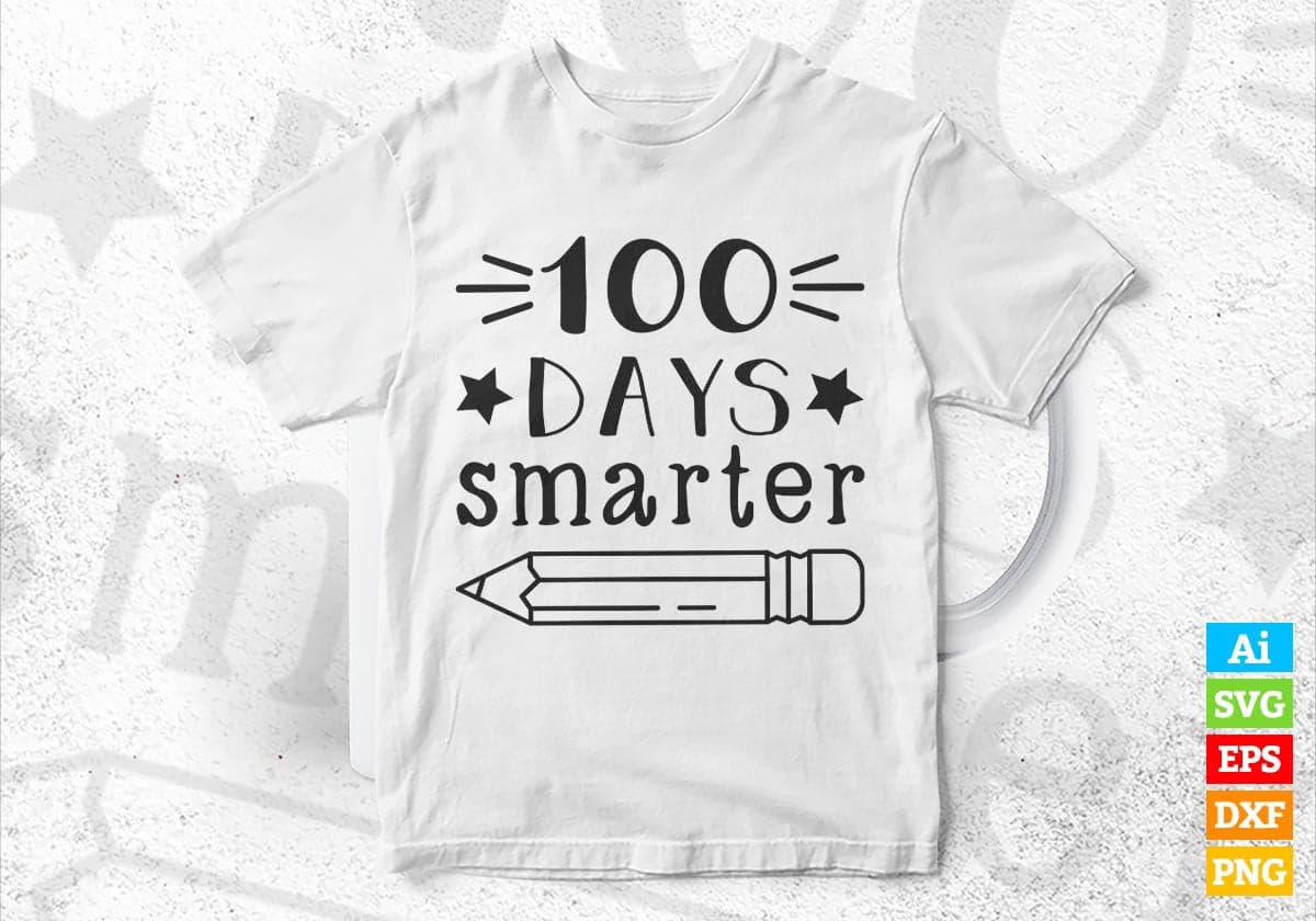 100 Days Smarter School Education Editable Vector T-shirt Design in Ai Svg Files