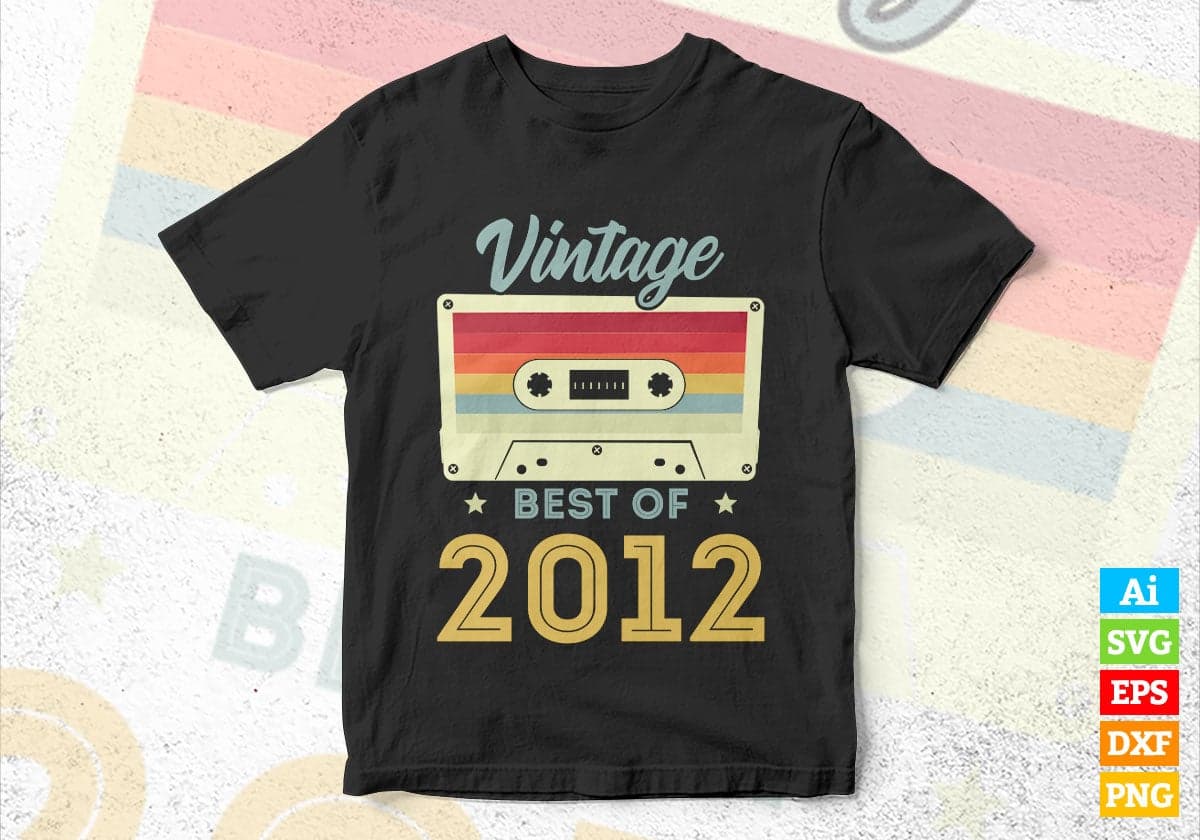10th Birthday Best of 2012 Vintage Editable Vector T-shirt design in Ai Svg Printable Files