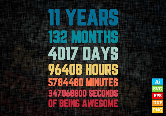 11 Years 132 Months Old Kids Vintage Birthday Editable Vector T-shirt Design Svg Files