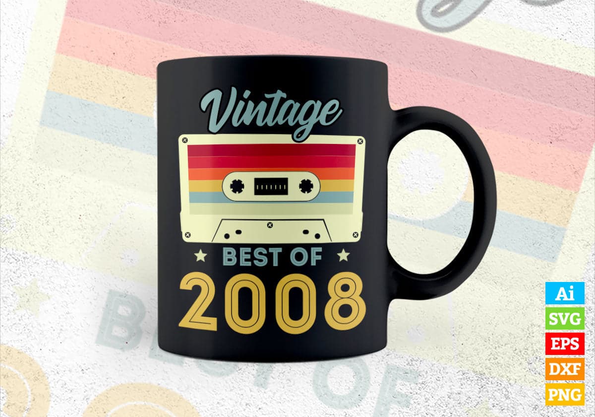 14th Birthday Best of 2008 Vintage Editable Vector T-shirt design in Ai Svg Printable Files
