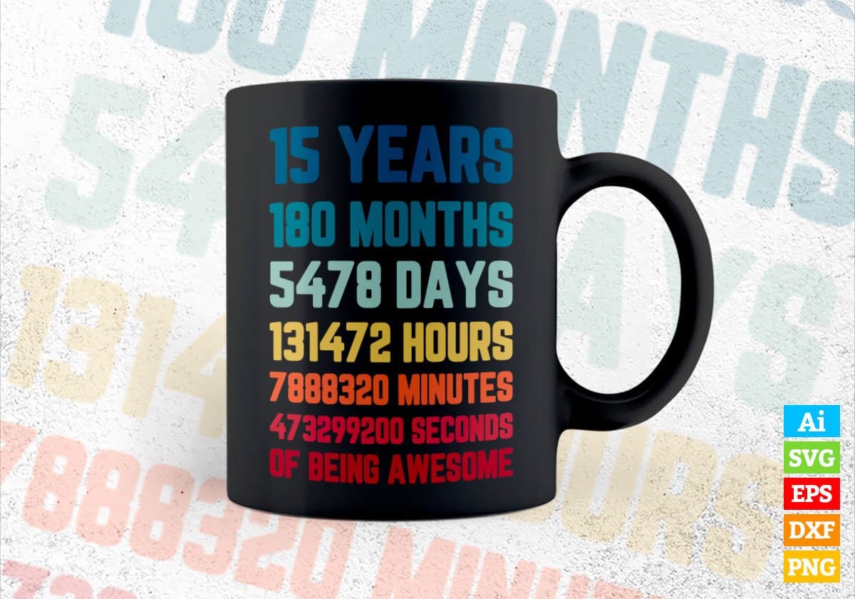 15 Years 180 Months Old Teenager Vintage Birthday Editable Vector T-shirt Design Svg Files