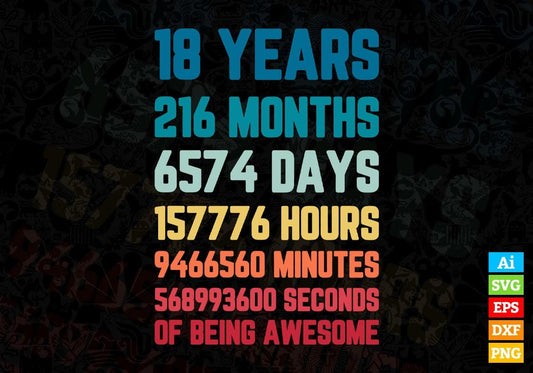 18 Years 116 Months Old Teenager Vintage Birthday Editable Vector T-shirt Design Svg Files