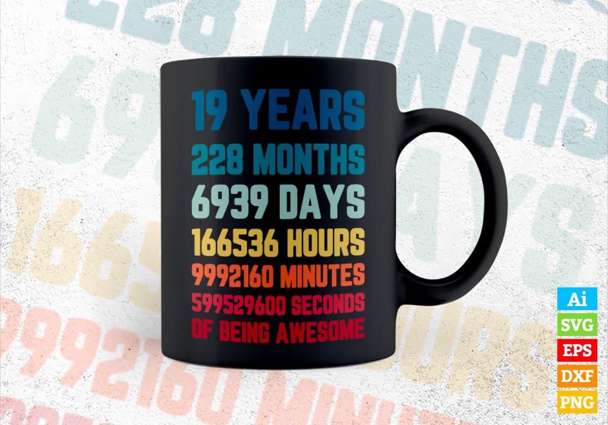 19 Years 228 Months Old Teenager Vintage Birthday Editable Vector T-shirt Design Svg Files