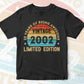 20 Years Of Being Awesome Vintage 2002 Limited Edition 20th Birthday Editable Vector T-shirt Designs Svg Files