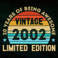 20 Years Of Being Awesome Vintage 2002 Limited Edition 20th Birthday Editable Vector T-shirt Designs Svg Files