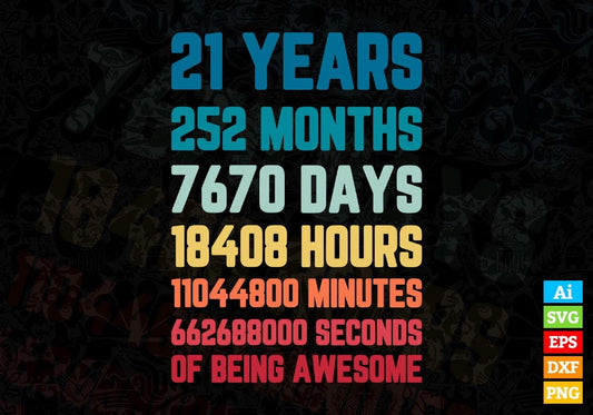 21 Years 252 Months Old Young Men Woman Vintage Birthday Editable Vector T-shirt Design Svg Files