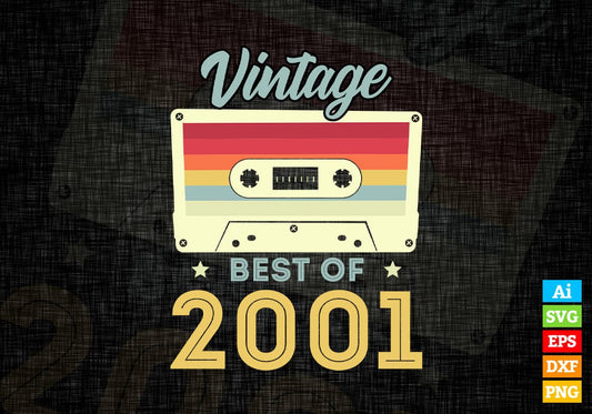 21st Birthday Best of 2001 Vintage Editable Vector T-shirt design in Ai Svg Printable Files