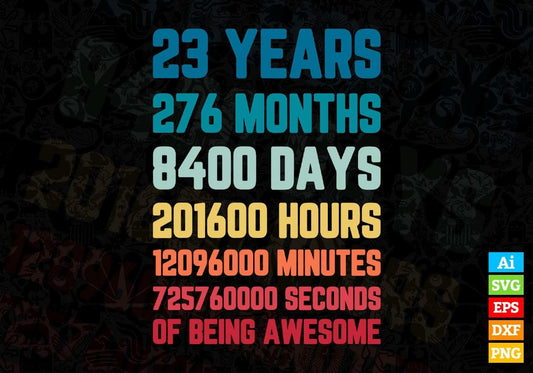 23 Years 276 Months Old Young Men Woman Vintage Birthday Editable Vector T-shirt Design Svg Files