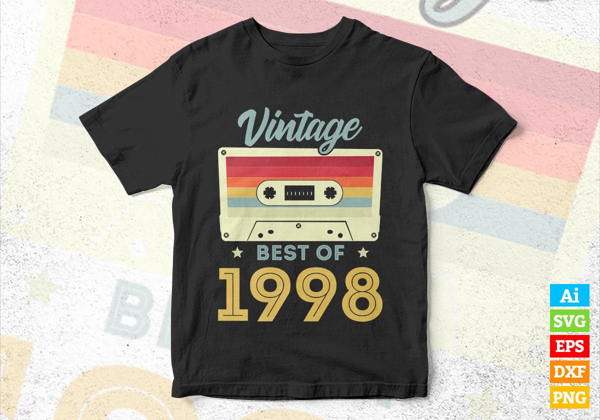 24th Birthday Best of 1998 Vintage Editable Vector T-shirt design in Ai Svg Printable Files