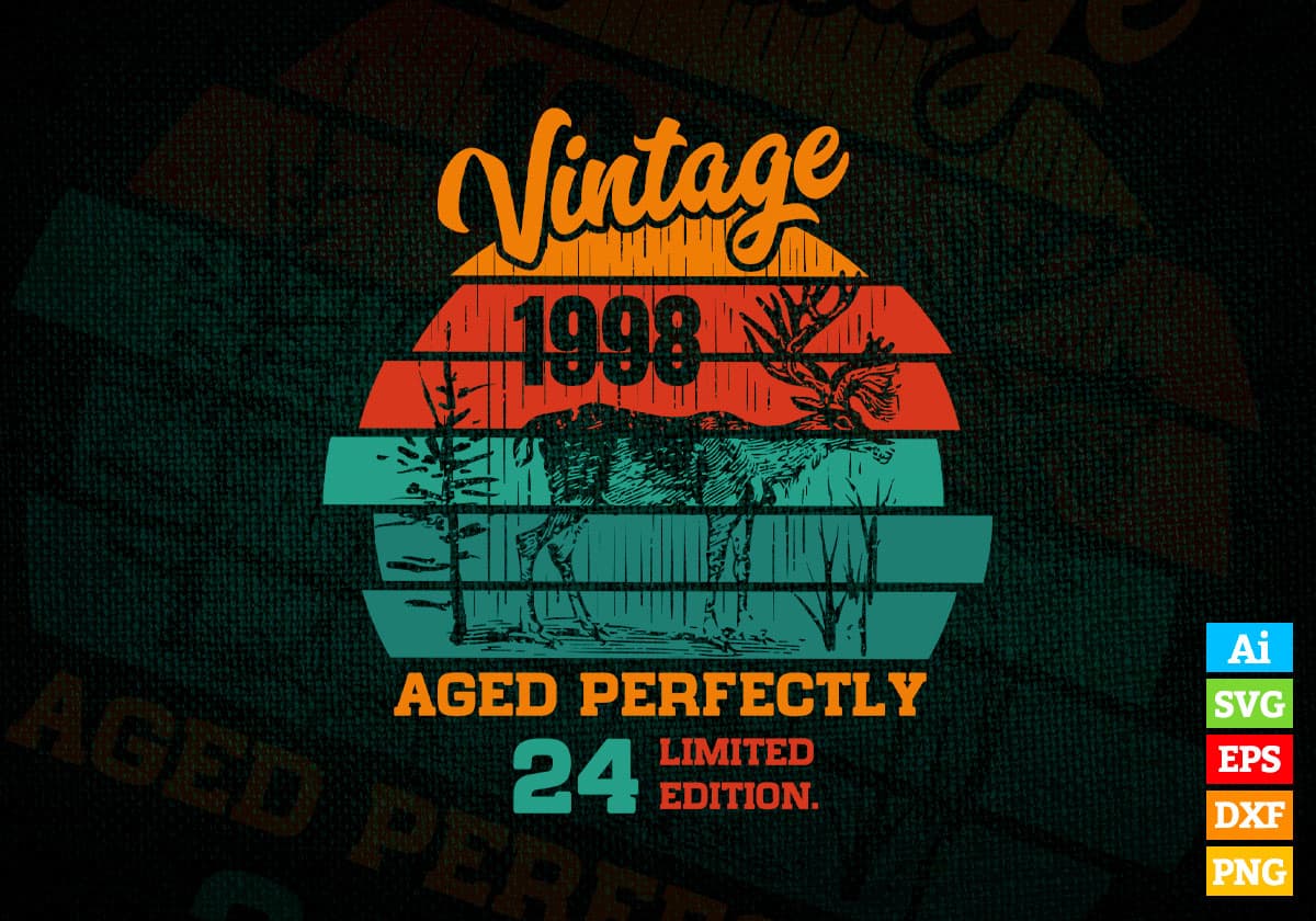 24th Birthday for Deer Hunter Vintage Hunting Editable Vector T-shirt Design in Ai Svg Png Files