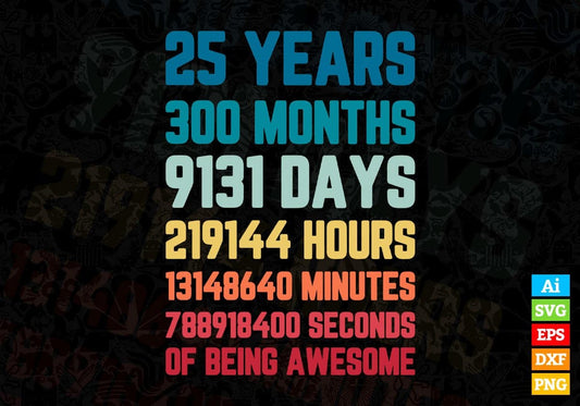 25 Years 300 Months Old Young Men Woman Vintage Birthday Editable Vector T-shirt Design Svg Files
