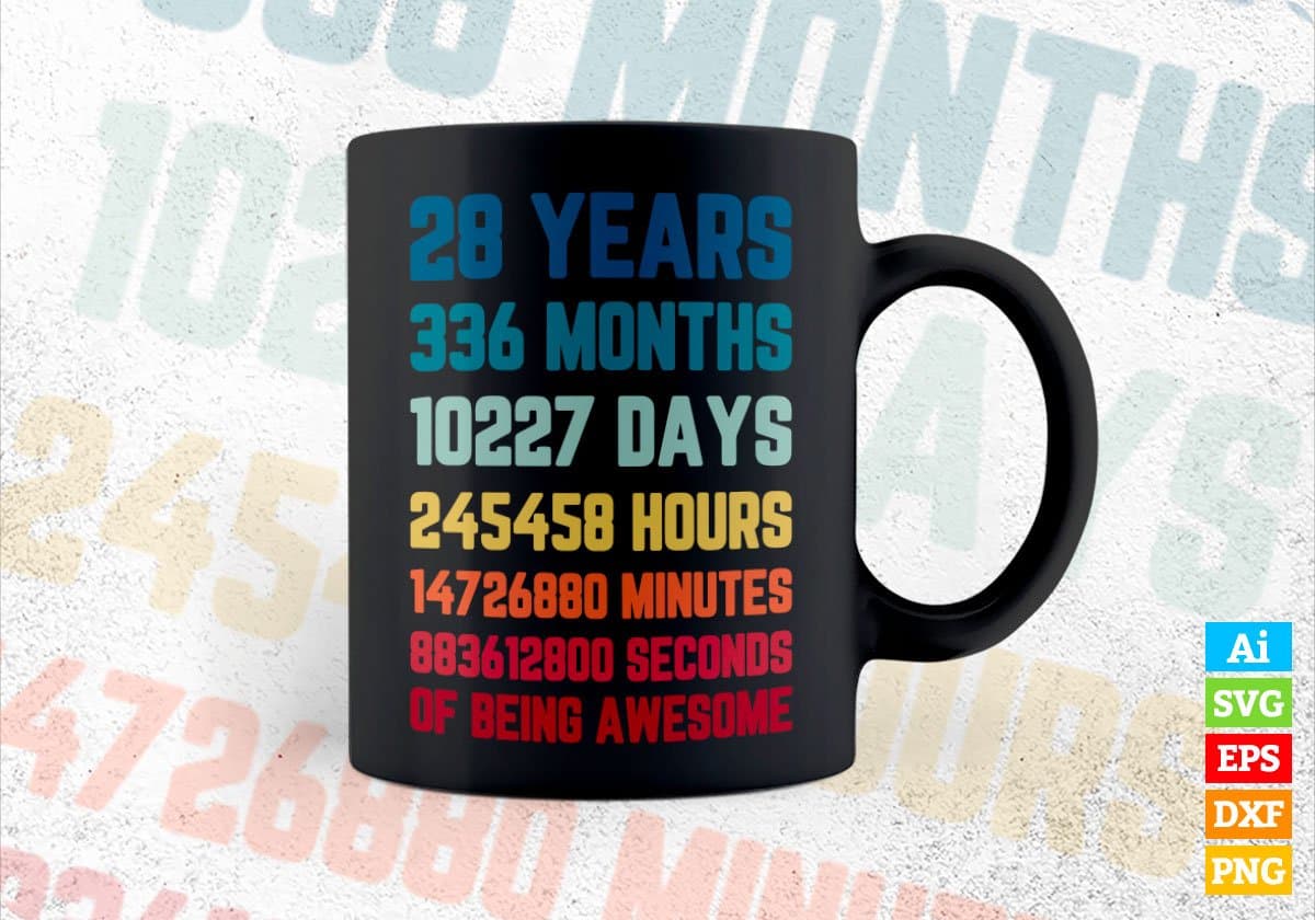 28 Years 336 Months Old Young Men Woman Vintage Birthday Editable Vector T-shirt Design Svg Files