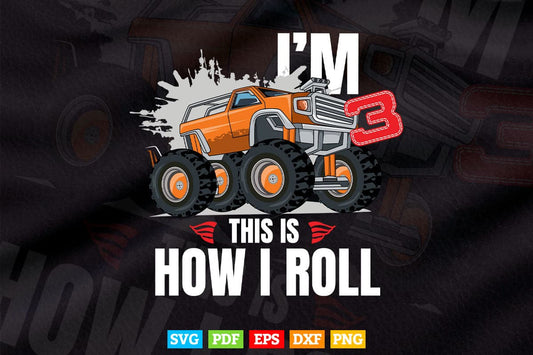 3 Year Old 3rd Birthday Boy Monster Truck Svg T shirt Design.