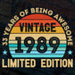 33 Years Of Being Awesome Vintage 1989 Limited Edition 33rd Birthday Editable Vector T-shirt Designs Svg Files