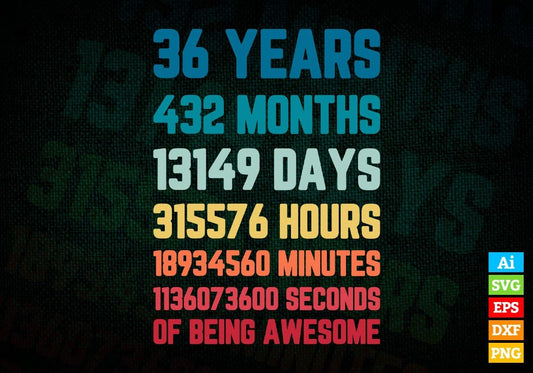 36 Years 432 Months Old Young Men Woman Vintage Birthday Editable Vector T-shirt Design Svg Files