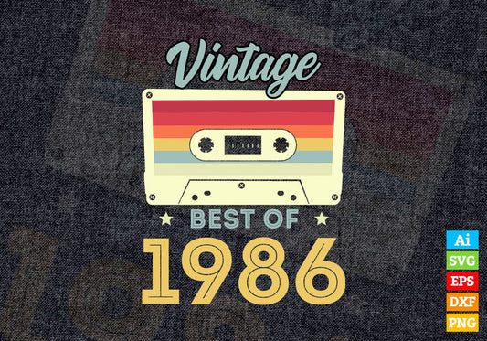 36th Birthday Best of 1986 Vintage Editable Vector T-shirt design in Ai Svg Printable Files
