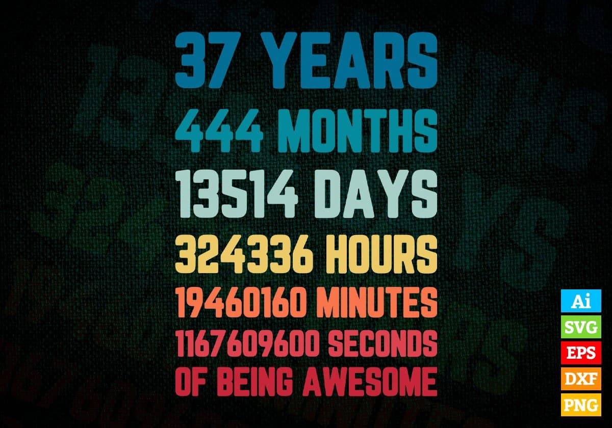 37 Years 444 Months Old Young Men Woman Vintage Birthday Editable Vector T-shirt Design Svg Files