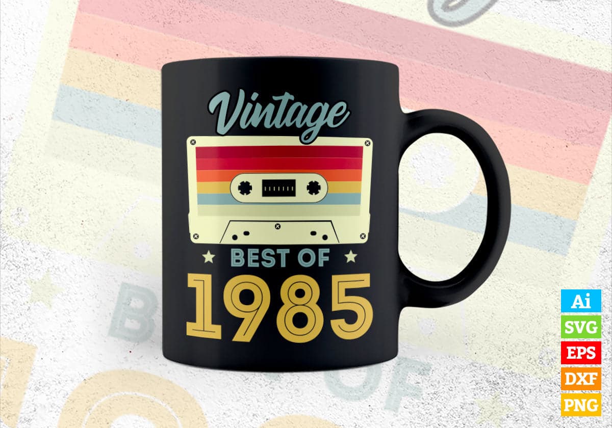 37th Birthday Best of 1985 Vintage Editable Vector T-shirt design in Ai Svg Printable Files