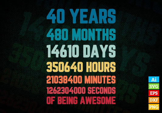 40 Years 480 Months Old Young Men Woman Vintage Birthday Editable Vector T-shirt Design Svg Files