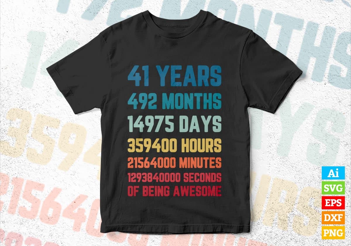 41 Years 492 Months Old Young Men Woman Vintage Birthday Editable Vector T-shirt Design Svg Files