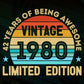 42 Years Of Being Awesome Vintage 1980 Limited Edition 42st Birthday Editable Vector T-shirt Designs Svg Files