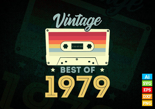 43rd Birthday Best of 1979 Vintage Editable Vector T-shirt design in Ai Svg Printable Files