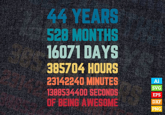 44 Years 528 Months Old Young Men Woman Vintage Birthday Editable Vector T-shirt Design Svg Files