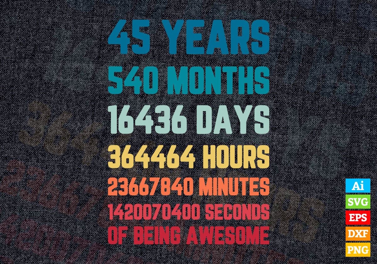 45 Years 540 Months Old Young Men Woman Vintage Birthday Editable Vector T-shirt Design Svg Files