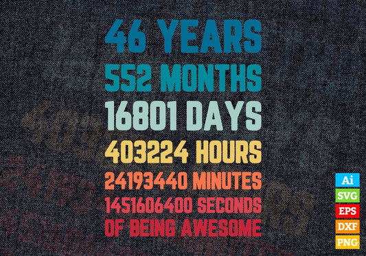 46 Years 552 Months Old Young Men Woman Vintage Birthday Editable Vector T-shirt Design Svg Files