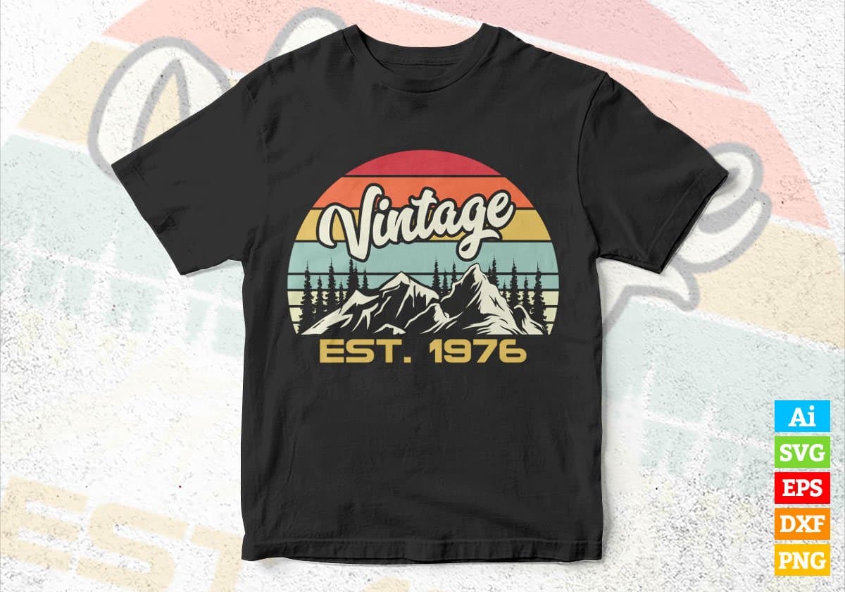 46th Birthday of Mountain Hiking Lovers Outdoor Vintage Editable Vector T-shirt Design in Ai Svg Png Files