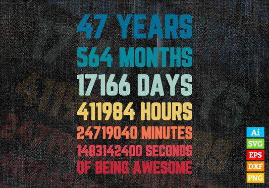 47 Years 564 Months Old Young Men Woman Vintage Birthday Editable Vector T-shirt Design Svg Files