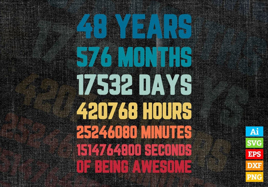 48 Years 576 Months Old Young Men Woman Vintage Birthday Editable Vector T-shirt Design Svg Files