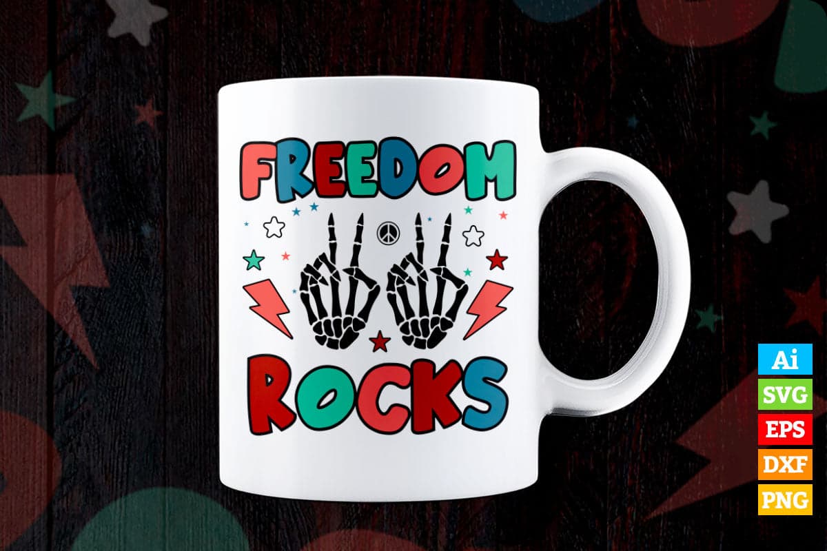 4th of July Freedom Rocks Vintage Retro Vector T shirt Design in Ai Png Svg Files