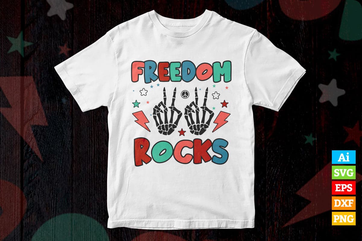 4th of July Freedom Rocks Vintage Retro Vector T shirt Design in Ai Png Svg Files