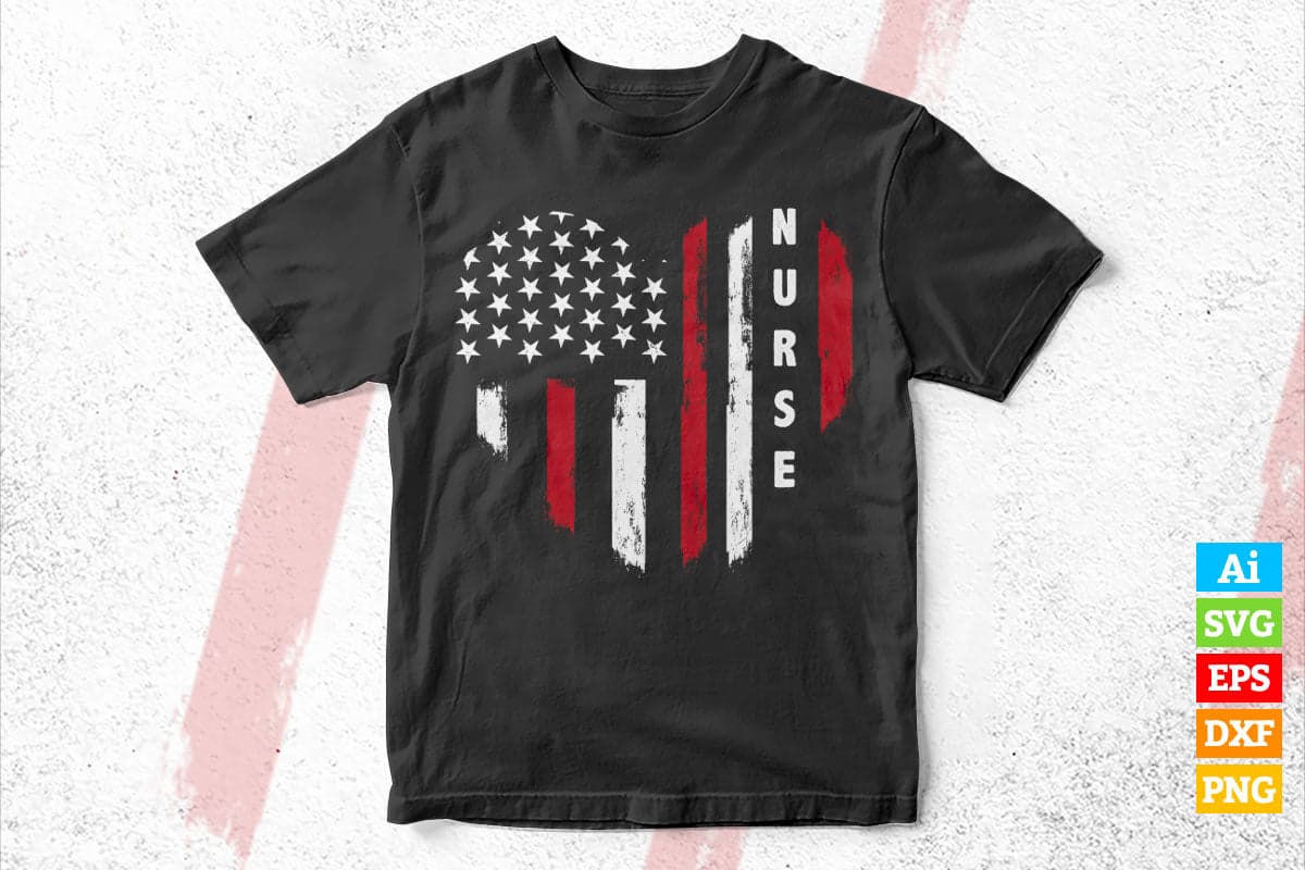 4th of July Nurse Heart Flag Vector T shirt Design in Ai Png Svg Files.