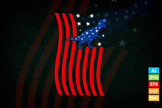4th of July Patriotic Dinosaur USA T-Rex Vector T shirt Design in Ai Png Svg Files