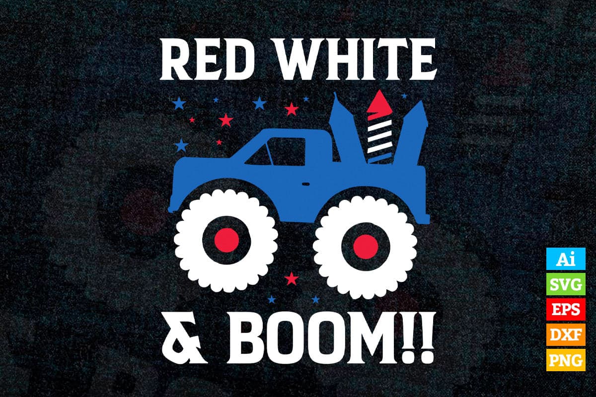 4th of July Tractor Red White & Boom Patriotic Vector T shirt Design in Ai Png Svg Files.